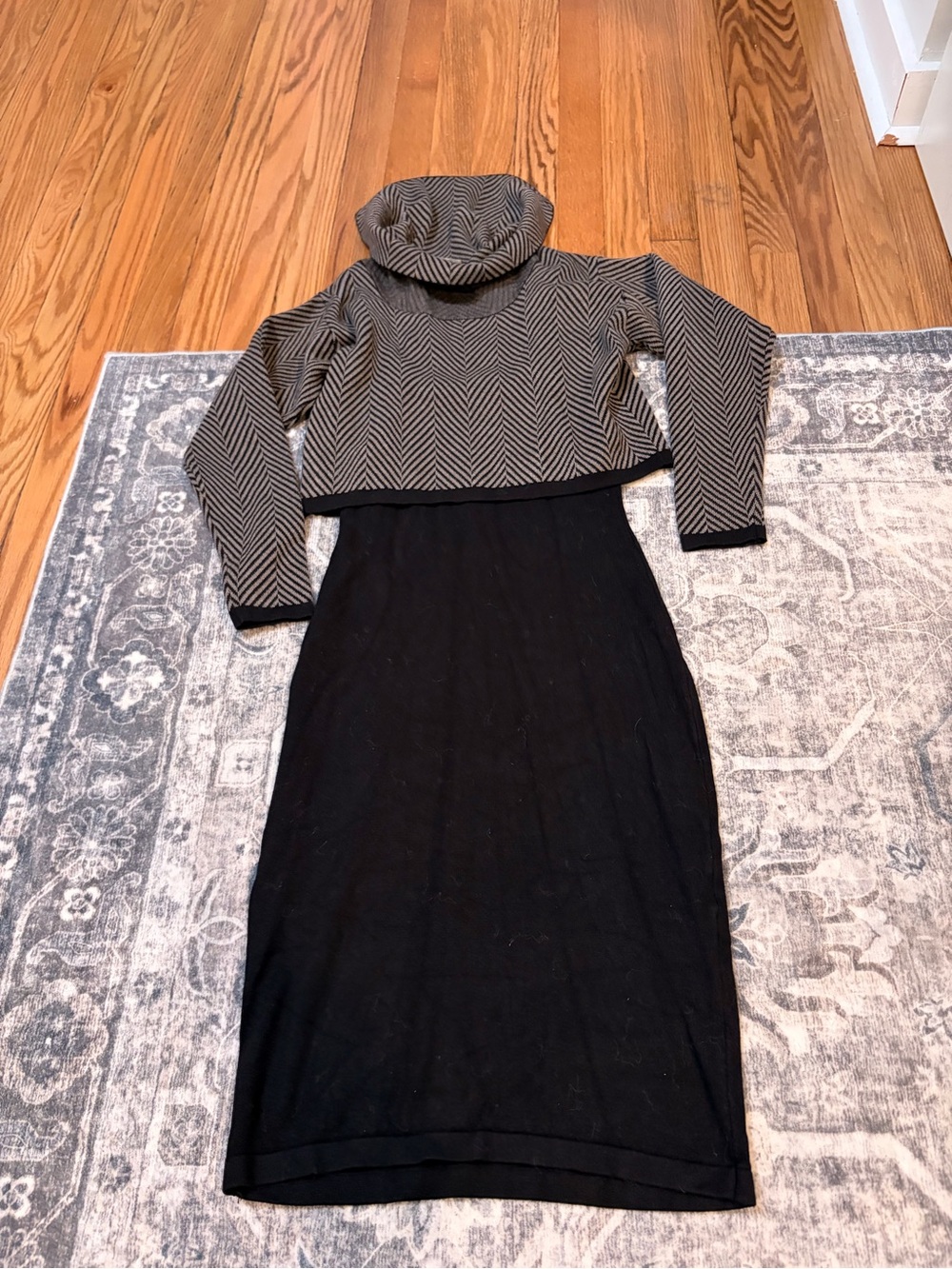 Taylor Two-Tone Herringbone Crop Sweater Midi Dress